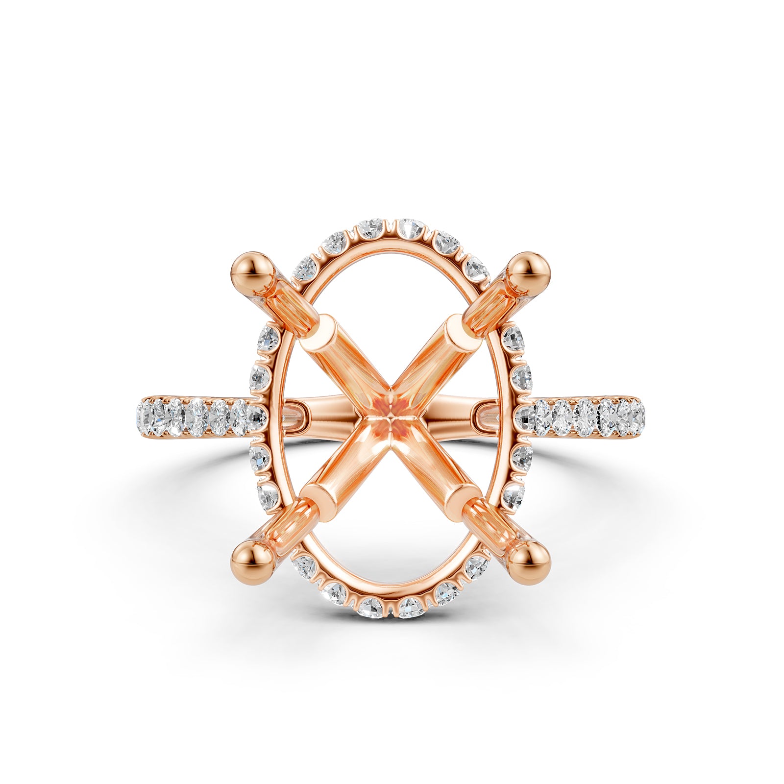 Cathedral Style Halo French U Pave Set Semi Mount Lab Grown Diamond Engagement Ring 0.55Ct.